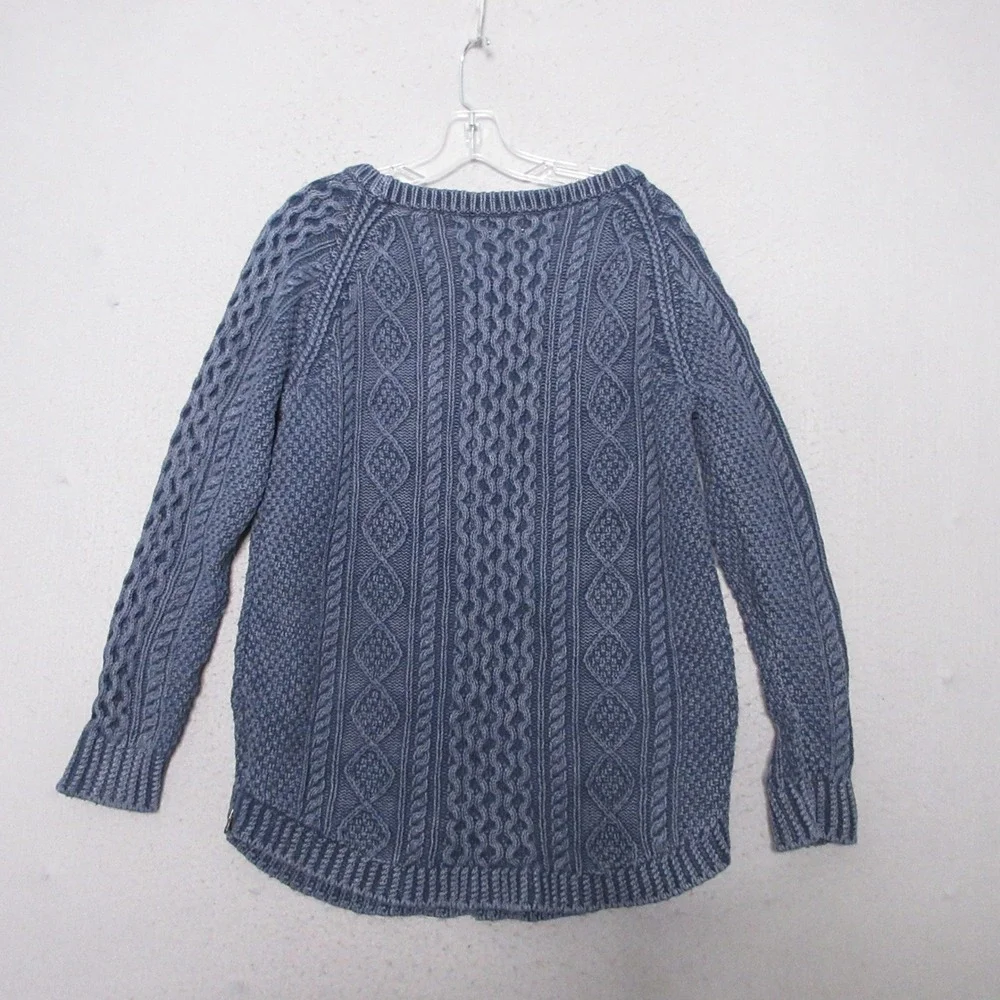 LL Bean Signature Sweater Tunic Women Medium Blue Cable‎ Knit Cotton Fisherman